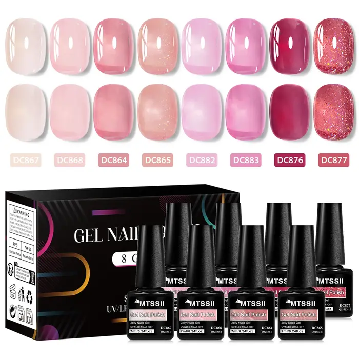 8 pièces ensemble de vernis à ongles Gel gelée nue avec boîte couleur translucide Semi Permanent tremper UV LED Gel