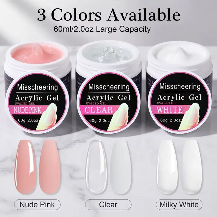 Misscheering Gel de construction pour ongles 60ml Transparent / Rose Nude / Blanc Gel UV LED dur pour réparation et