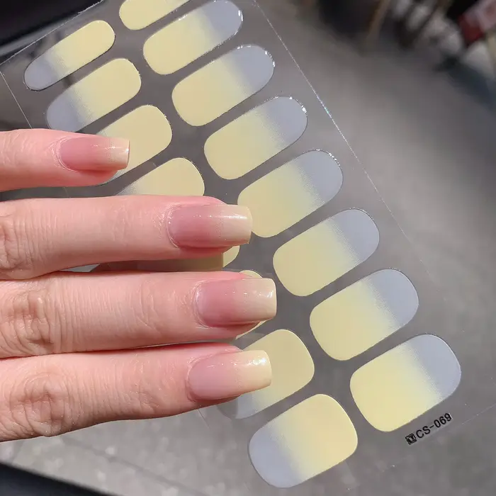 Autocollant pour ongles Semi-durci dégradé, 1 feuille, Gel solide multicolore, couverture complète,