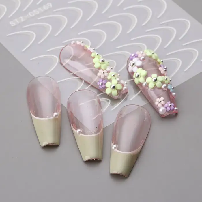 Feuilles Autocollantes à Motif Géométrique de Style Français pour Ongles