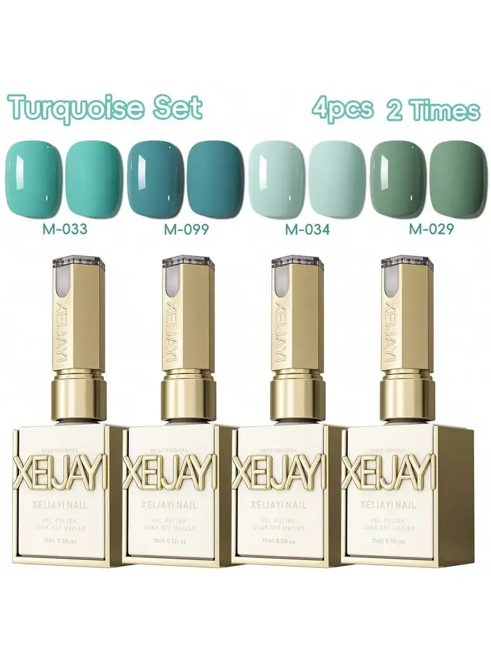 4 pièces 15ml Turquoise ensemble trempage UV LED Gel vernis à ongles