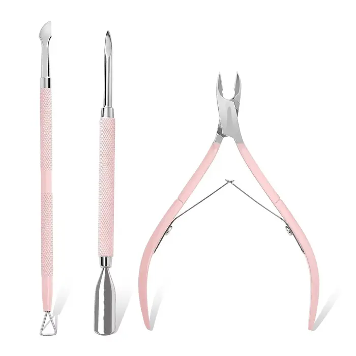 Coupe-cuticules Makartt avec tige de poussée, 3 pièces, pinces à cuticules roses, outil professionne