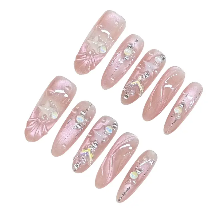 10 pièces fée papillon strass faux ongles été océan Style coquille à la main ongles artificiels femm