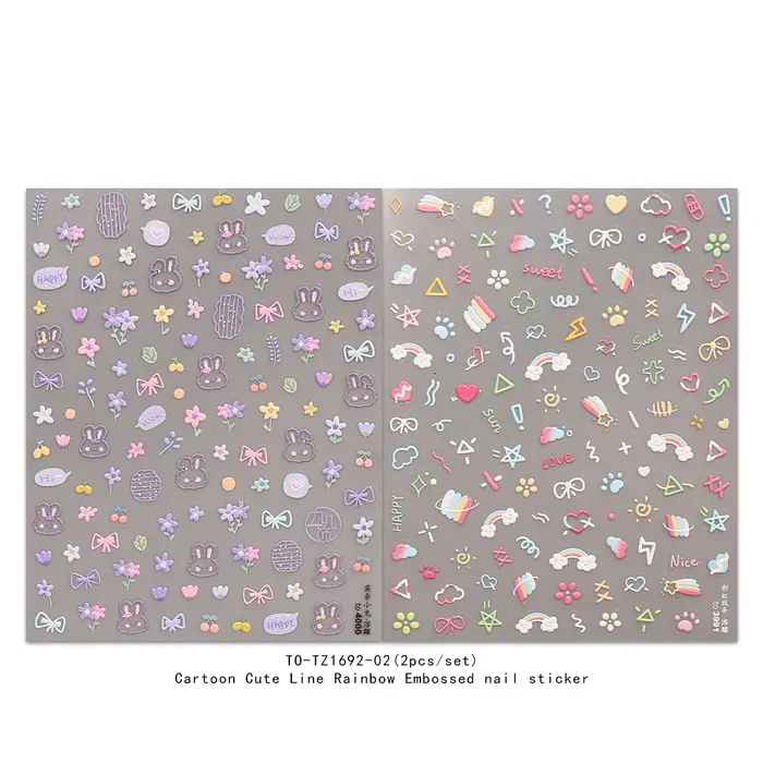Autocollants pour Nail Art en relief arc-en-ciel