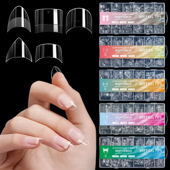 600 pièces/boîte Ultra court français faux presse sur acrylique ongles conseils amande carré sans trace manucure Salon