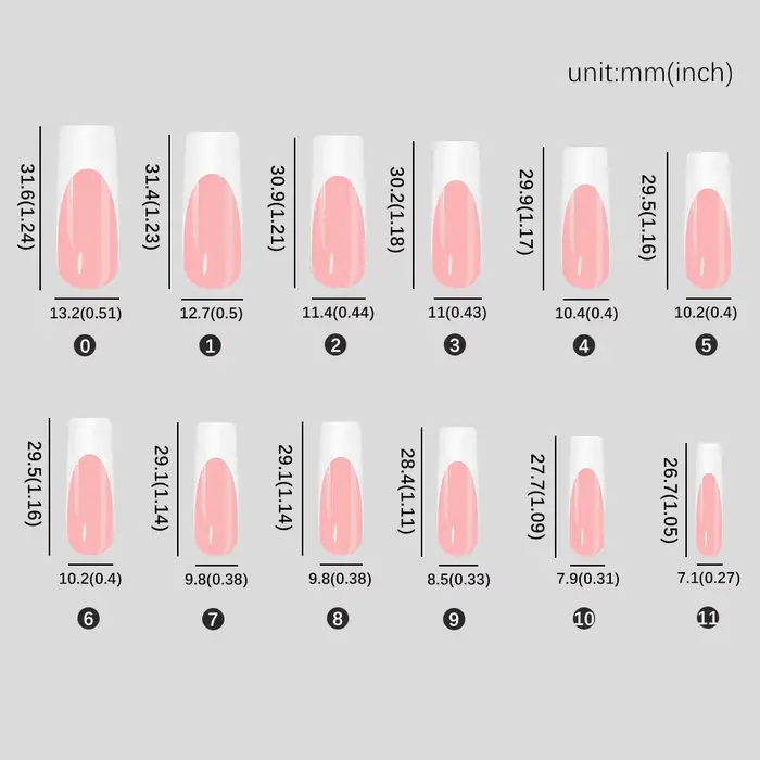 120 pièces brillant rose français presse sur ongles 12 tailles longs carrés faux ongles blanc bord c