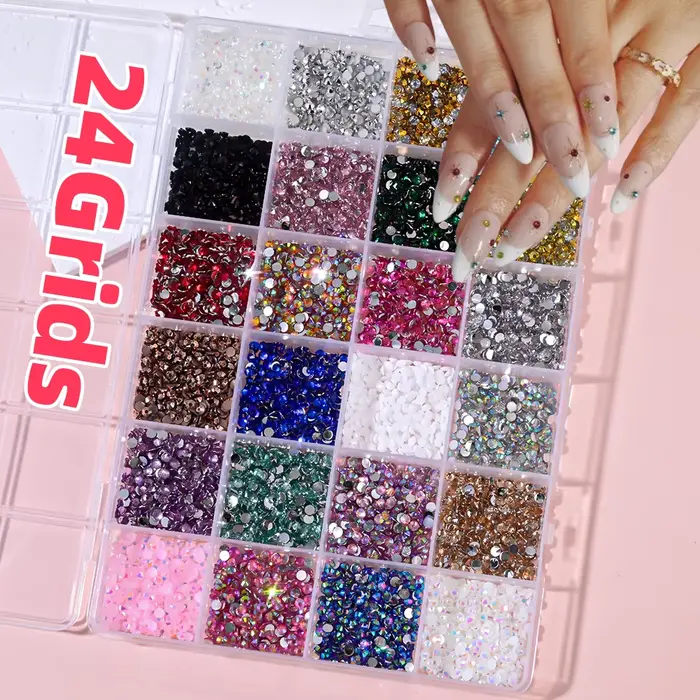 1 boîte 3D coloré rond Nail Art strass Flatback Galss diamant gemmes bijoux ongles breloques bricola
