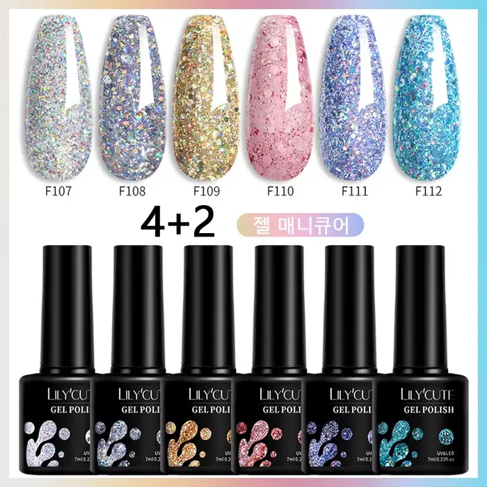 LILYCUTE 7ml 6 Pcs/Set Glitter Gel Vernis Vernis Semi Permanent Paillettes Polonais DIY Nail Art Soa