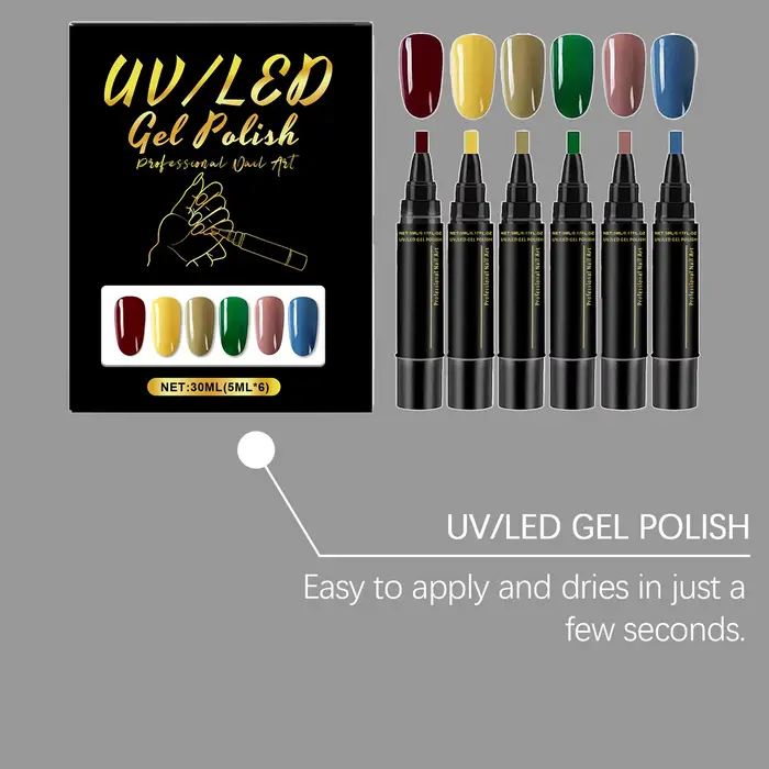 Stylo à vernis à ongles 6 couleurs