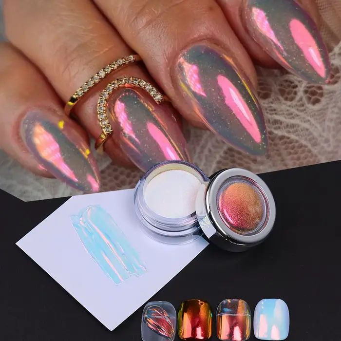 0.3g Iridescent Aurora miroir ongles paillettes Pigment licorne Chrome frotter la poussière arc-en-ciel fée scintillant haute qualité manucure poudre