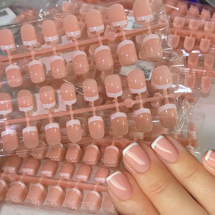 120 pièces rose court carré blanc français faux ongles 24*5 bandes couverture complète acrylique presse