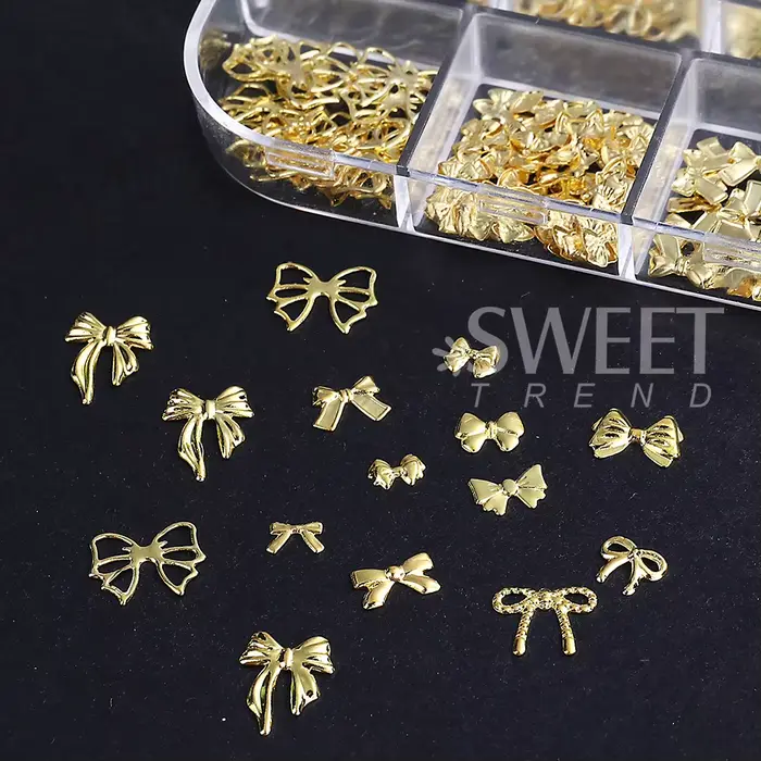 12 grilles en métal arc Nail Art charme or 3D nœud papillon ruban ongles décoration pièces bricolage