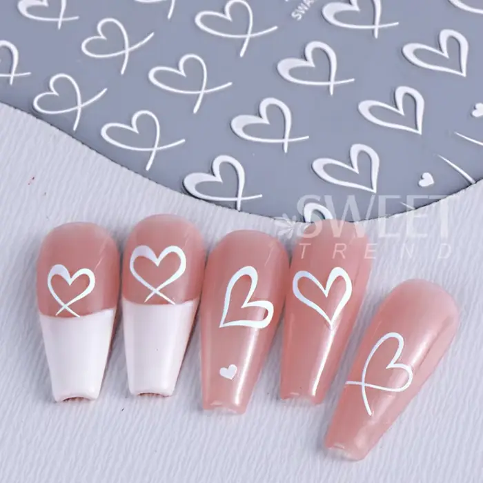 3 pièces saint valentin Nail Art autocollants 3D noir blanc rose lignes amour coeur ongles décalcomanies bricolage adhésif curseur manucure décorations