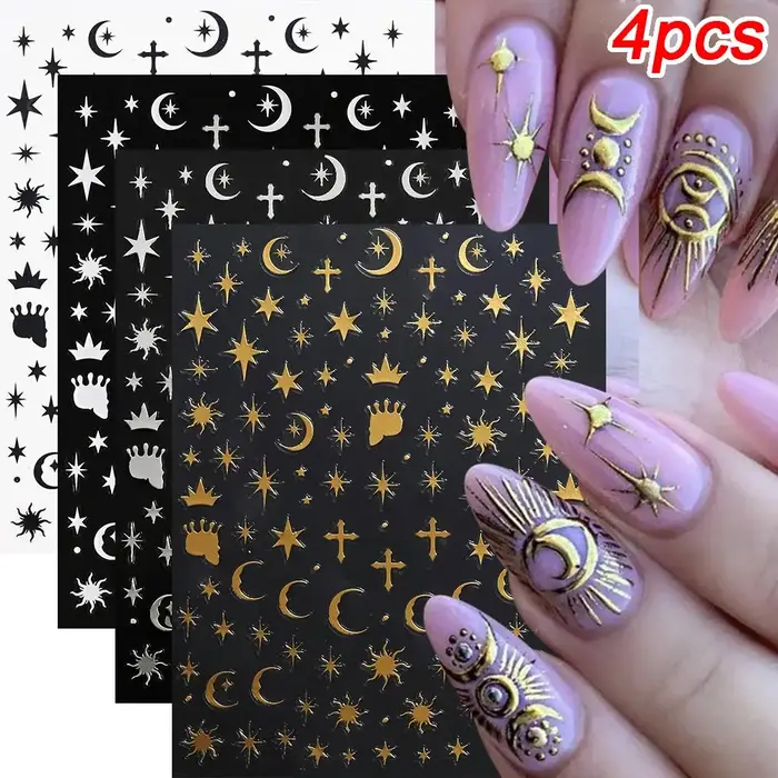 Autocollant 3D étoile/argent/soleil/lune bronzant pour Nail Art