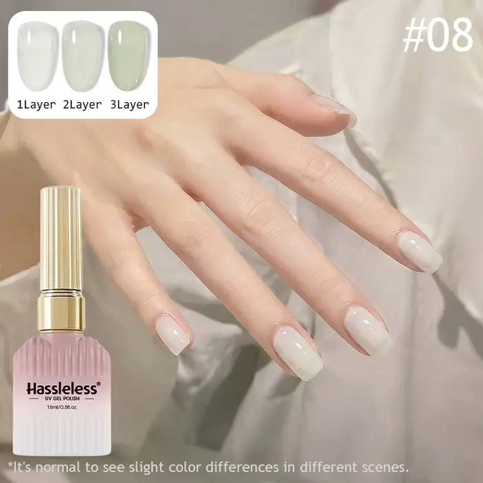 15ml Sans tracas # Gel nude matcha translucide 08, profondeur de teinte réglable, gel UV brillant lo