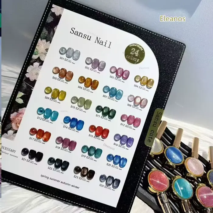 Eleanuos Gel Polish Effet Œil de Chat 24PCS Vernis Semi-Permanent UV Sansu Magnétique Gel Brillant