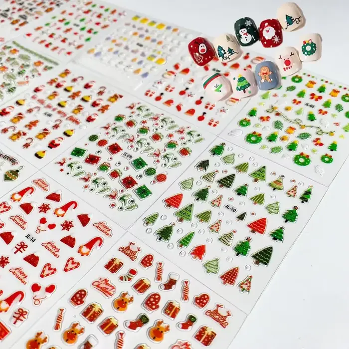 30 autocollants pour ongles de Noël auto-adhésifs – Motifs sélectionnés de flocons de neige