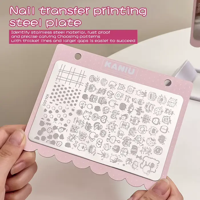 Kaniu – panneau d'impression d'ongles pour fille, cœur, fleur, bord ondulé, Rose, papillon, autocoll