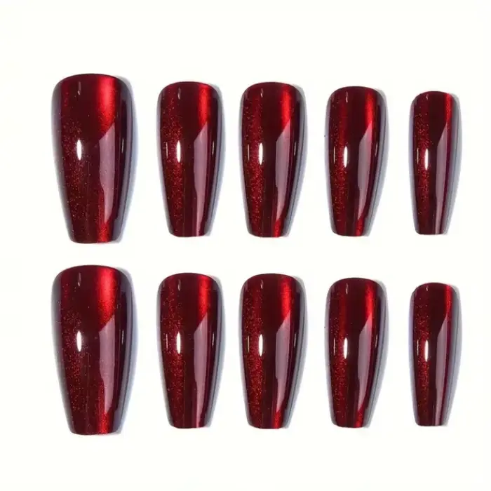 24 pièces oeil de chat rouge portant des ongles cerise rouge oeil de chat portant des faux comprimés