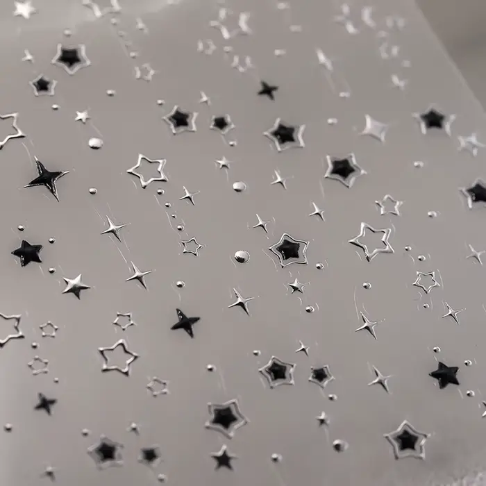 Autocollants pour ongles étoiles de luxe 5D, décalcomanies pour Nail Art, noir et argent, dorure ajo