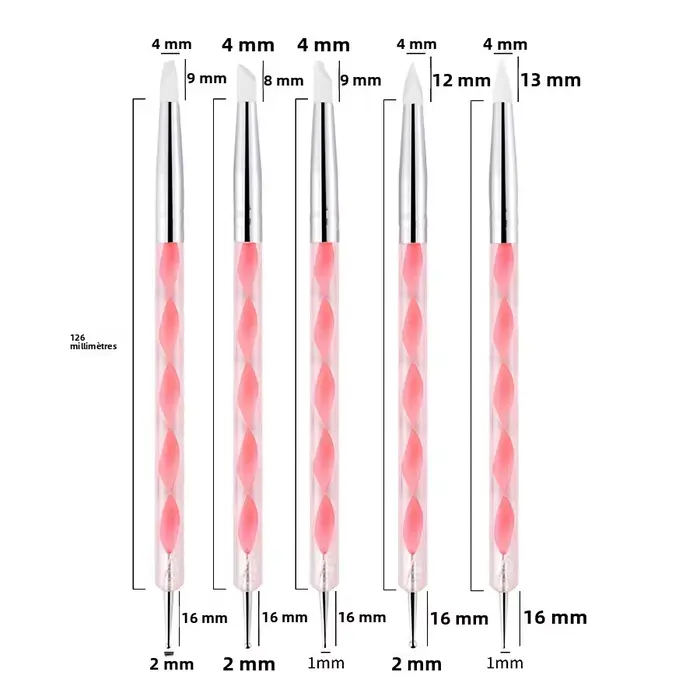 5 pièces 2 voies Nail Art acrylique Silicone pointe fleur stylo à ongles en acier inoxydable outils de pointage marbré peinture stylos