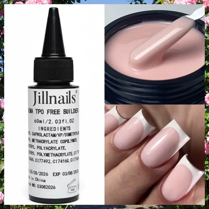 Jillnails Gel de Construction Liquide Vernis en Bouteille 60ML Recharge Transparent Blanc Laiteux Rose Sans HEMA Sans TPO Sans Chaleur 60g/10g