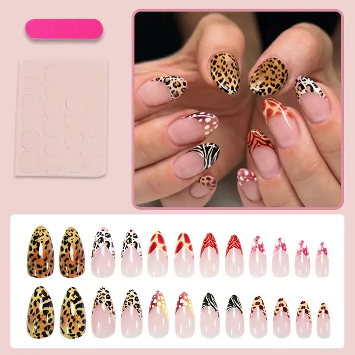 24 faux ongles à presser en amande
