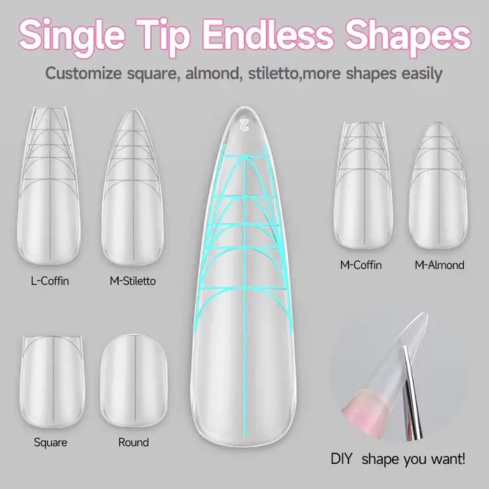 UR SUGAR 240PCS 10 Tailles Faux Ongles Préformés Slim avec Ligne Française Transparents Mat Longs Couverture Complète Pointes d'Ongles Extension Rapide