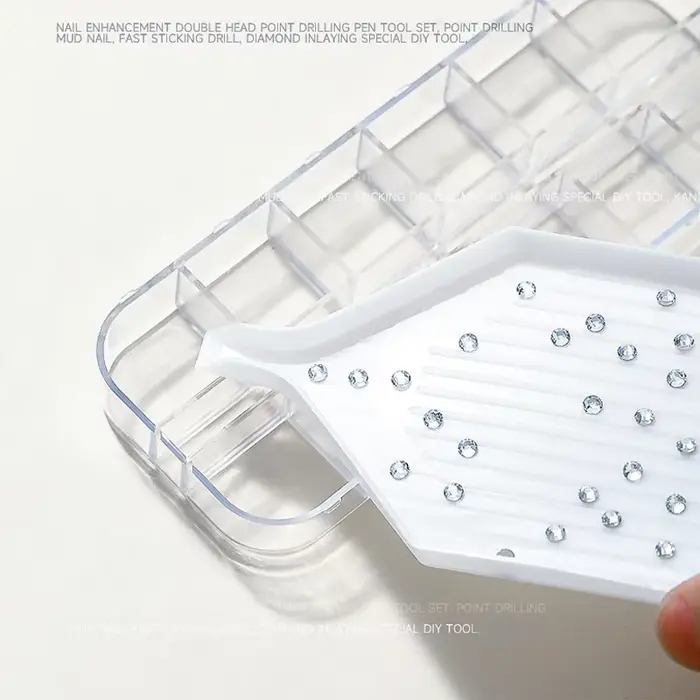 Pickers de strass pour Nail Art, stylo à points avec plateau de rangement, pâte à colle pour diamant