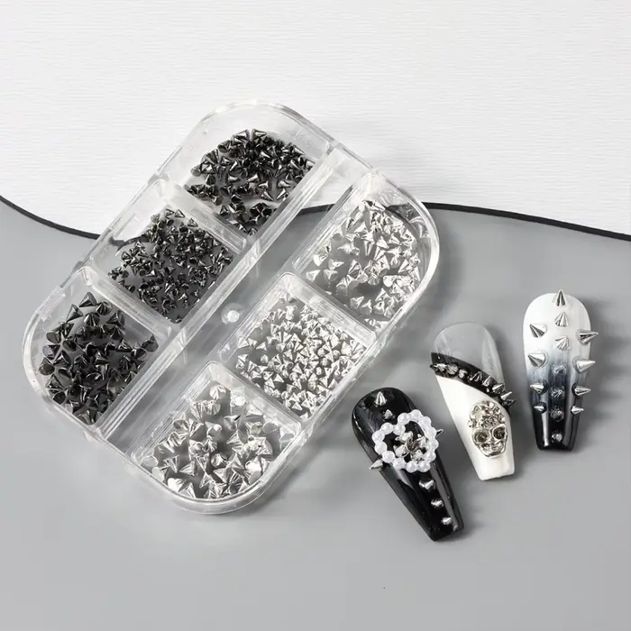 Breloque à Ongles Punk D.lique 6 Grilles, Or, Argent, Noir, Cône, Bijoux d'Art, Mini Clous, Fournitu