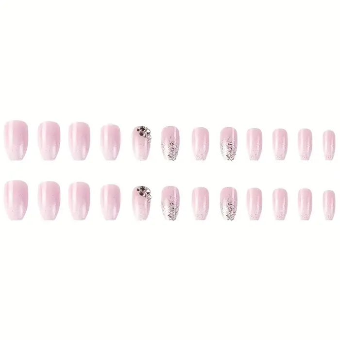 24 faux ongles carrés courts en forme de cercueil avec colle