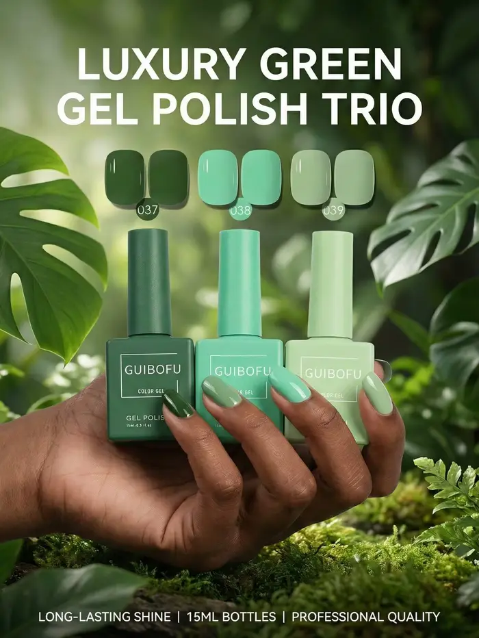 Lot de 3 vernis gel vert forêt 15 ml