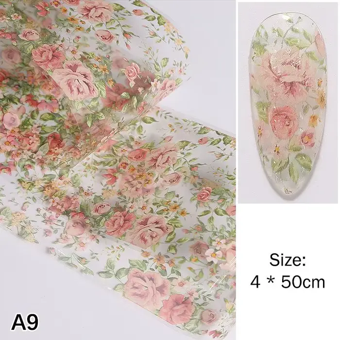 Feuille de transfert pour nail art motif rose, 100 cm, autocollant durable en bande longue, idéal po