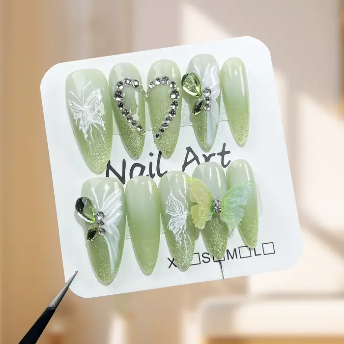 10 pièces fée papillon strass faux ongles été océan Style coquille à la main