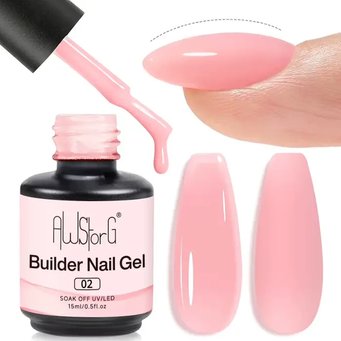 AWStorG Gel de Construction pour Ongles en Bouteille Rose Lacté 15ML – Gel de Construction à Appliqu