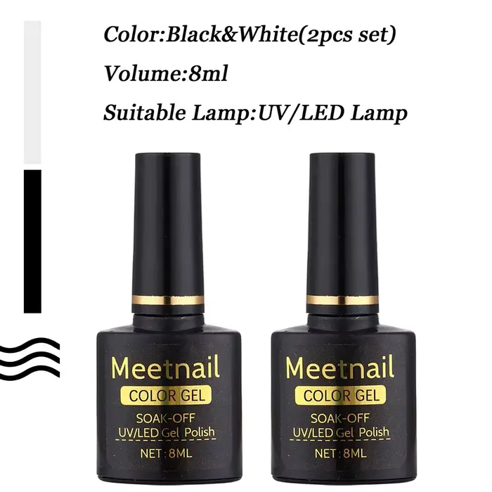 2 pièces noir blanc vernis à ongles Gel ensemble 8Ml Semi Permanent tremper UV LED