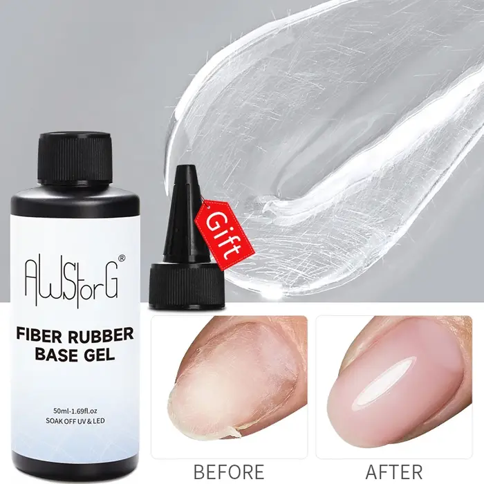 AWStorG 50ml Gel de Base en Fiber de caoutchouc mise à niveau des ongles cassés réparés en fibre de verre clair