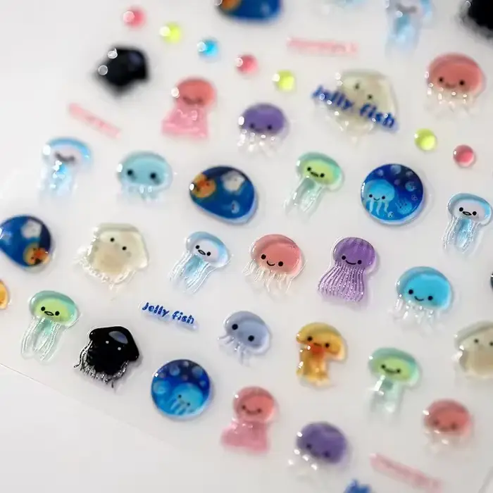 1 pièces 5D Kawaii gelée fraise dessin animé curseur Adheisve Nail Art autocollants en relief ongles
