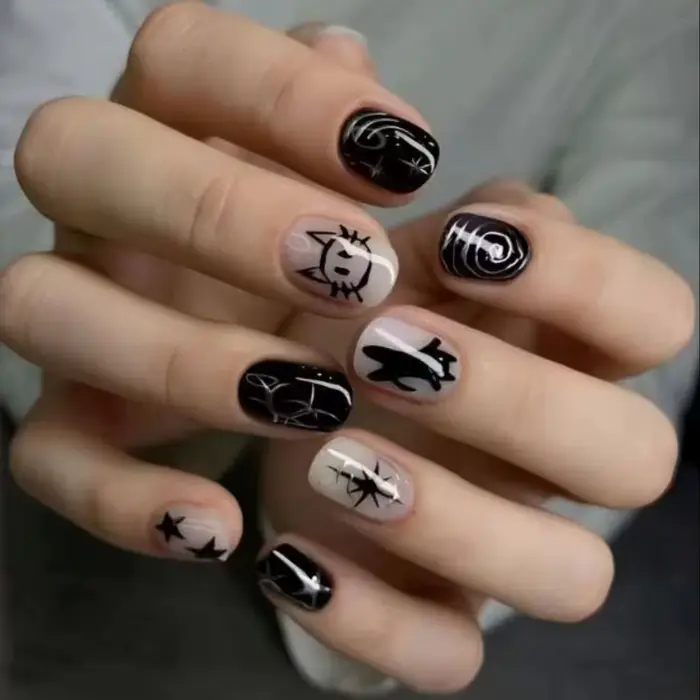 24 pièces de faux ongles carrés pour nail art, motifs Sweet Cool Spice Girls Kittens Stars