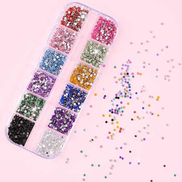12 couleurs/ensemble 2mm strass ongles Art accessoires 3D acrylique Non correcteurs bricolage décorations Super