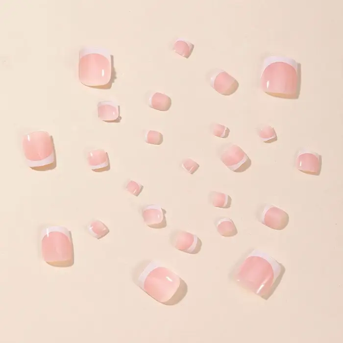 48 pièces/ensemble Faux ongles à presser roses nude et blancs