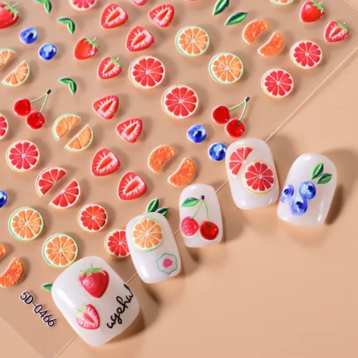 5D belle rouge Fruit cerise fraise Nail Art autocollant doux Orange pamplemousse curseurs conception auto-adhésif ongles décalcomanies bricolage déco