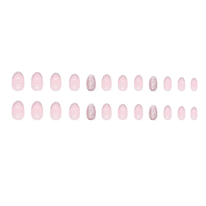 24 faux ongles élégants rose nude or rose pailleté