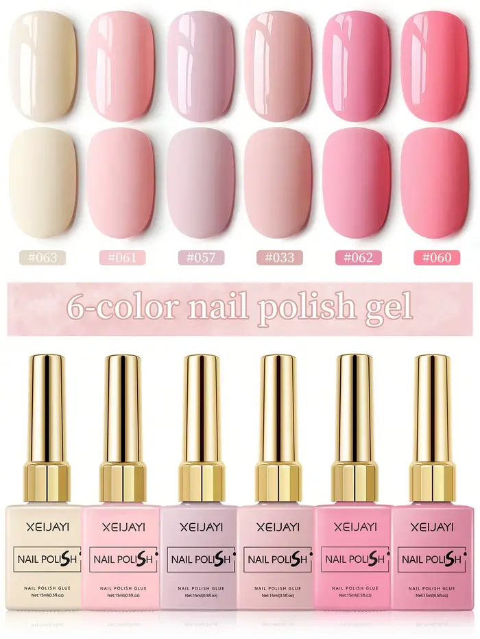 1/6 pièces de vernis gel rose poudré