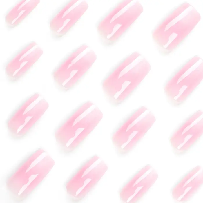 24 faux ongles carrés longs rose ombré à presser