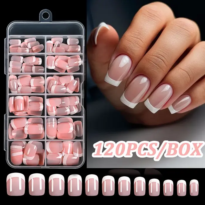 120 pièces/boîte rose français faux ongles brillant