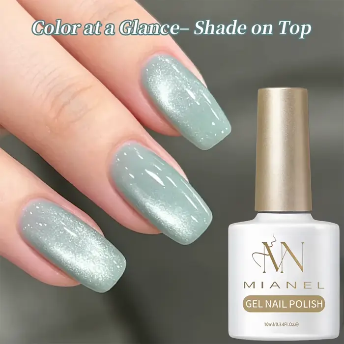 MIANEL Été 2026 Vernis à ongles gel effet œil de chat bleu glace transparent avec perles de verre Manucure professionnelle Collection Ice Sand Lake