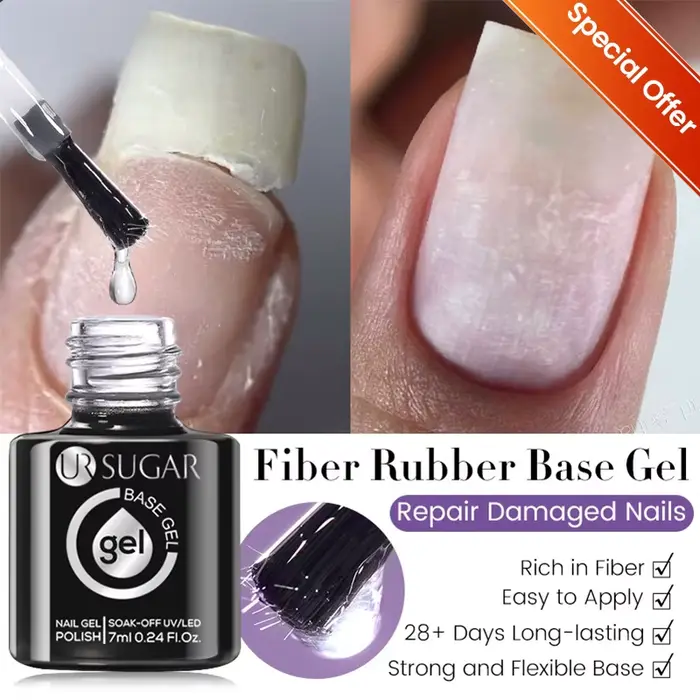 UR SUGAR – Gel de Base en Fiber de caoutchouc, 7ML, pour ongles cassés, fibre de verre réparée, tran