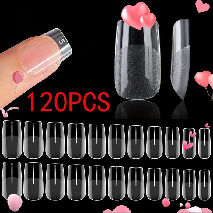 120 pièces faux ongles semi-givré clair cercueil