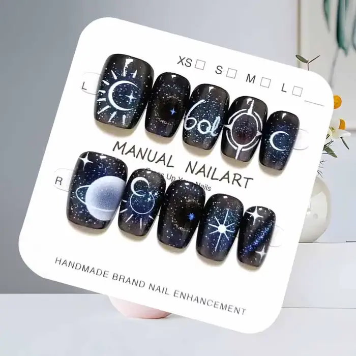 10 pièces 【Happy Planet 】 Cool Fantasy noir dégradé manucure presse sur les ongles Ins tendance détachable faux